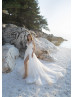 Beaded Ivory Lace Tulle V Back Slit Sexy Beach Wedding Dress